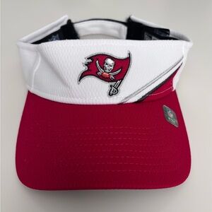 Used NFL New Era Tampa Bay Buccaneers Red and White Visor. One size fits most.